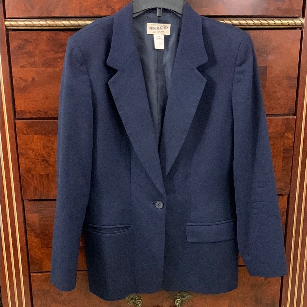Pendleton 💯 Wool Navy Blue Vintage Blazer - Picture 3 of 10